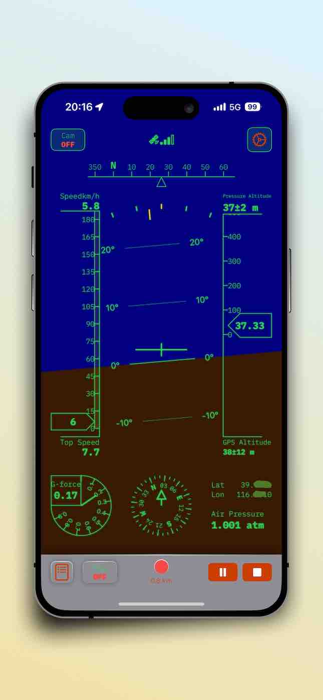SpeedX app showing the Aircraft HUD Interface theme with aviation-inspired heads-up display